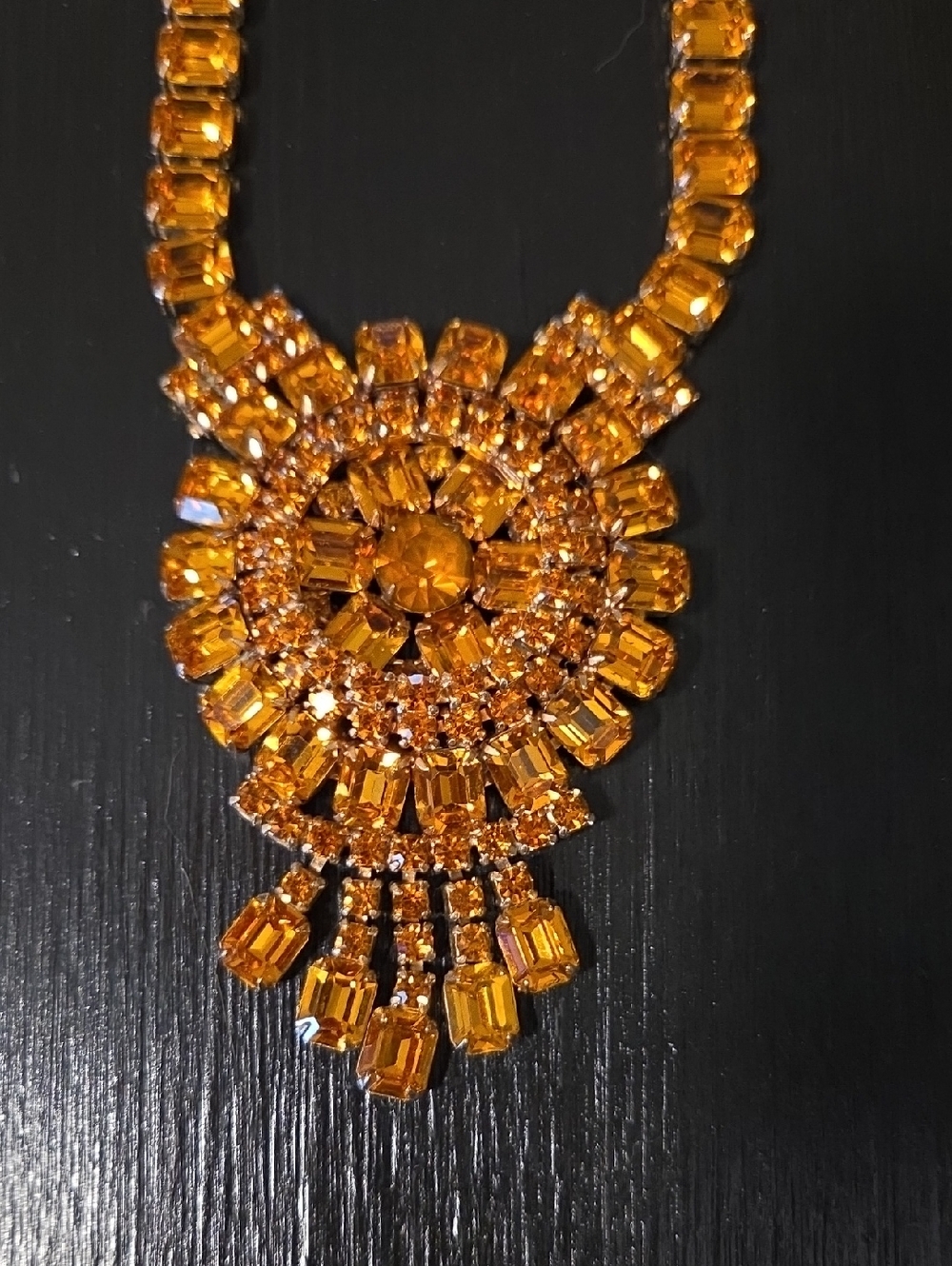 Vintage Amber Crystal Statement Necklace  Stunning Piece - - Picture 10 of 10